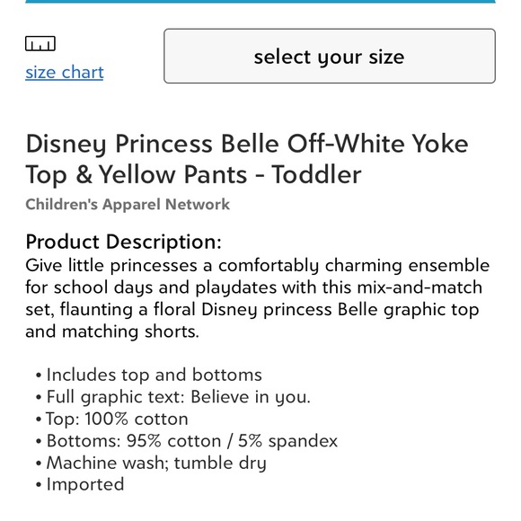 Disney Princess Belle Yoke Top & Yellow Pants - Picture 4 of 4